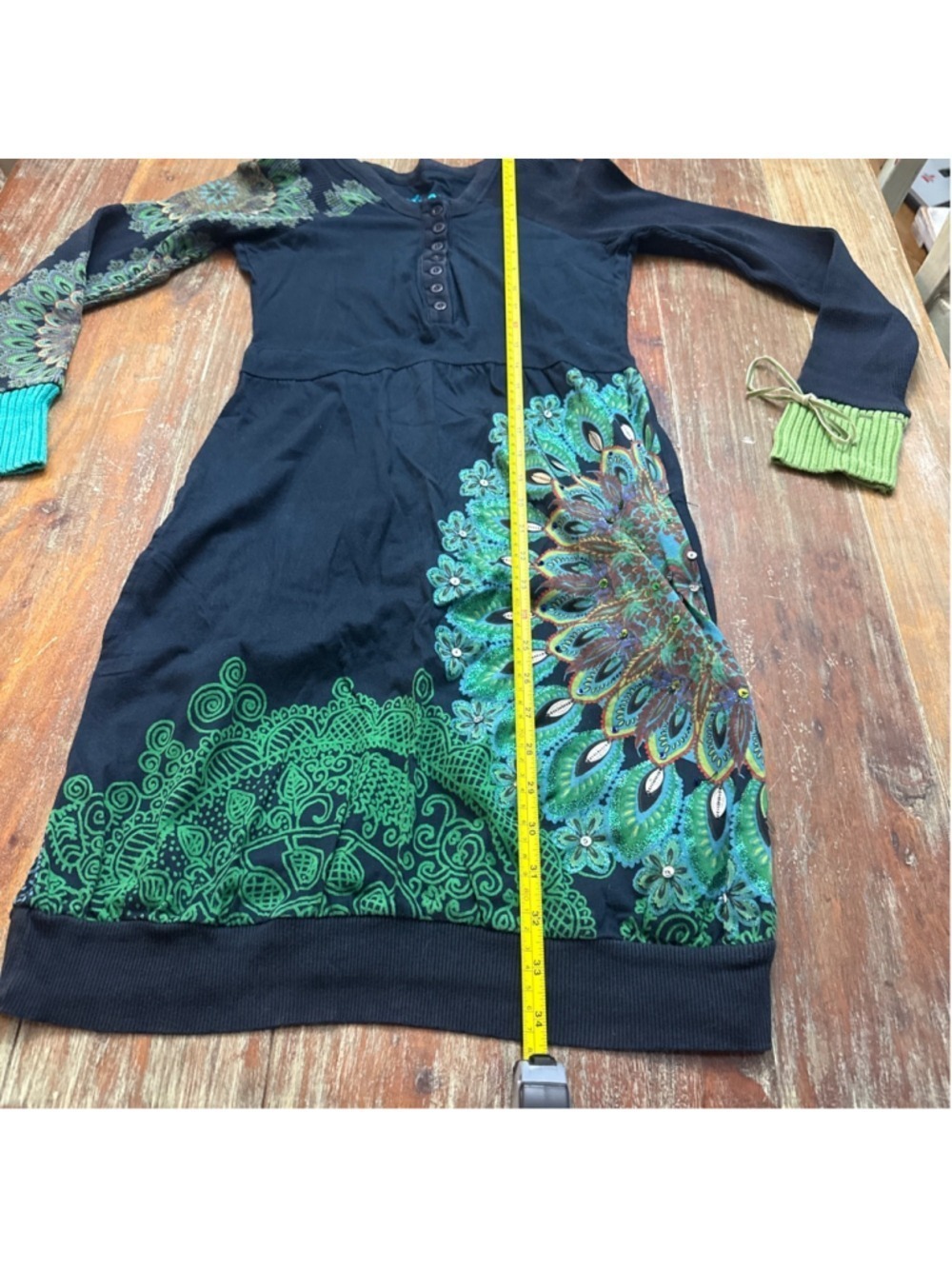 Desigual Navy Mandala Dress Sequin Glitter Mismatched Cuff Size Small - Picture 11 of 13